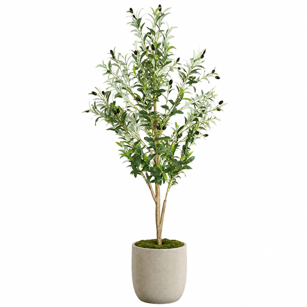 Arbre artificiel olivier 180 cm feuillage vert avec pot rond pour intérieur