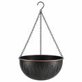 Pot de fleurs suspendu Ø30 cm en métal noir et cuivre à chaînes pour intérieur extérieur