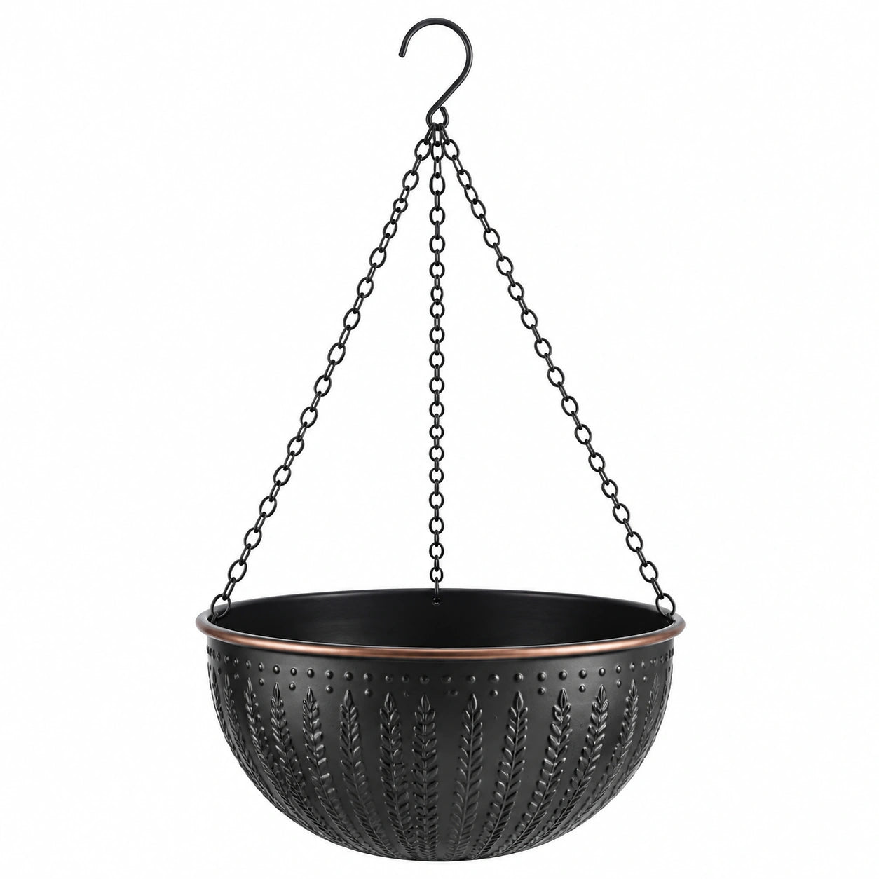 Pot de fleurs suspendu Ø30 cm en métal noir et cuivre à chaînes pour intérieur extérieur