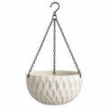 Pot de fleurs suspendu Ø 30 cm en résine beige avec chaînes métalliques style texturé