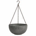 Jardinière suspendue diamètre 30 cm en ciment gris pour plantes style strié