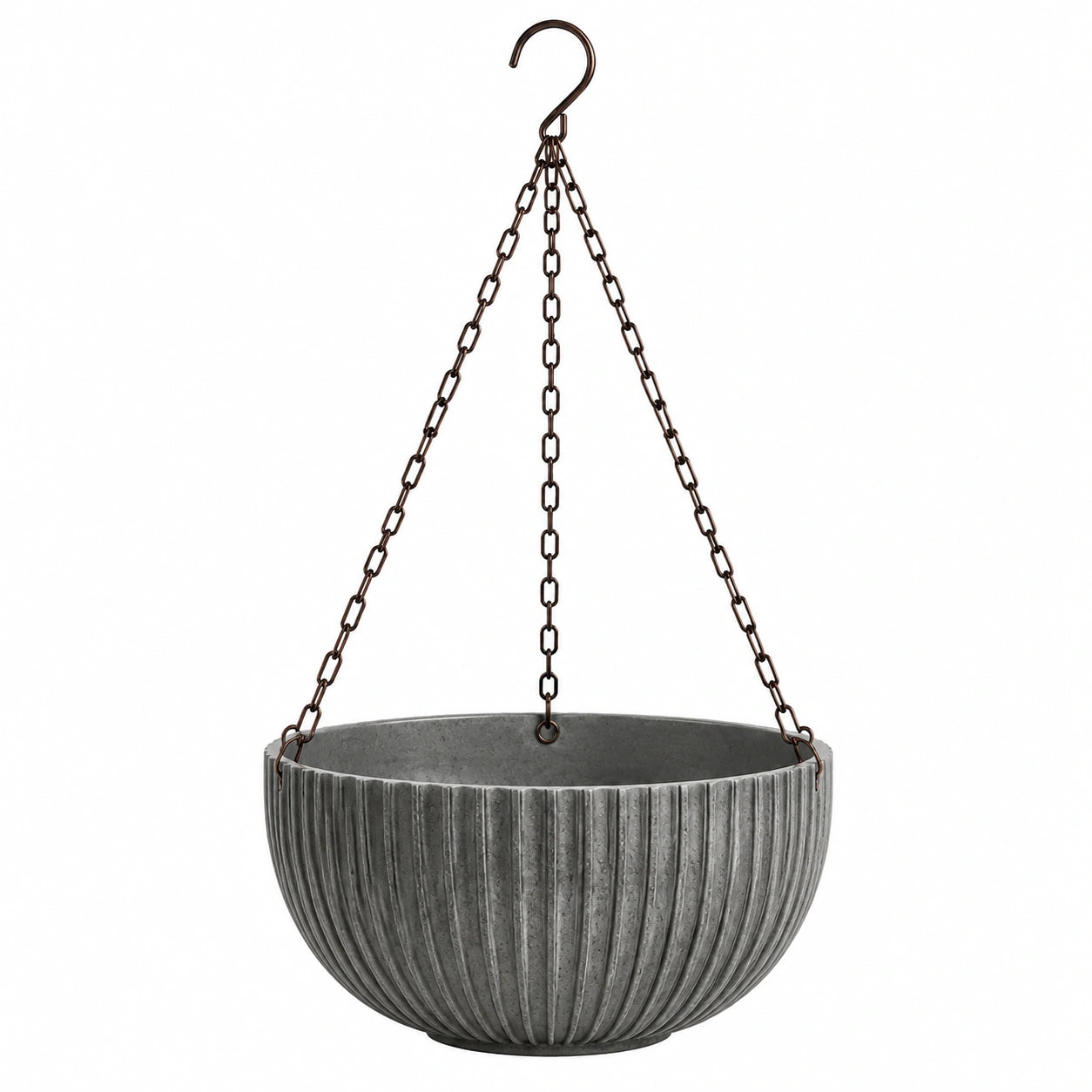 Jardinière suspendue diamètre 30 cm en ciment gris pour plantes style strié