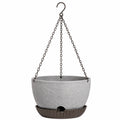 Pot de fleurs suspendu diamètre 30 cm en plastique gris avec chaînes métalliques pour extérieur
