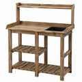 Table de jardinage 117 x 45 x 150 cm en bois marron avec bac et étagères