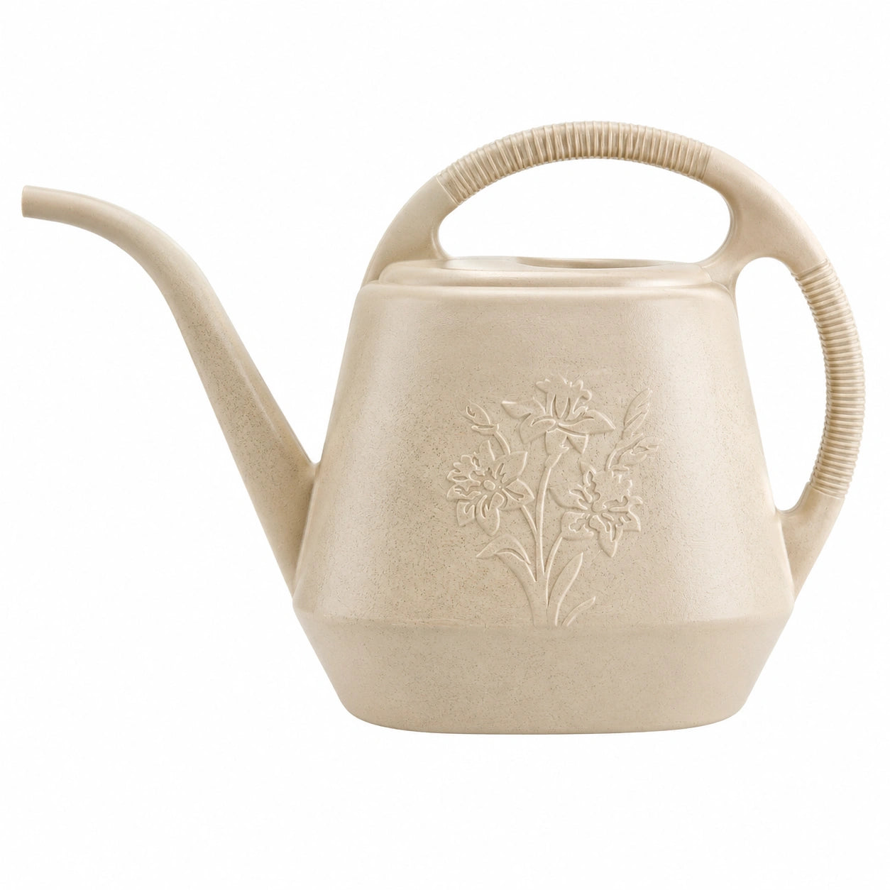 Arrosoir de jardin 10 L en plastique beige à bec long décor floral