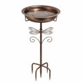 Bain d'oiseaux Ø39 cm en métal brun sur piquet - décor libellule pour jardin