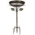 Bain d'oiseaux Ø 45 cm en métal bronze sur pied à planter décor feuillage