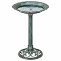 Bain d'oiseaux sur pied diamètre 50 cm métal vert patiné décoratif pour jardin