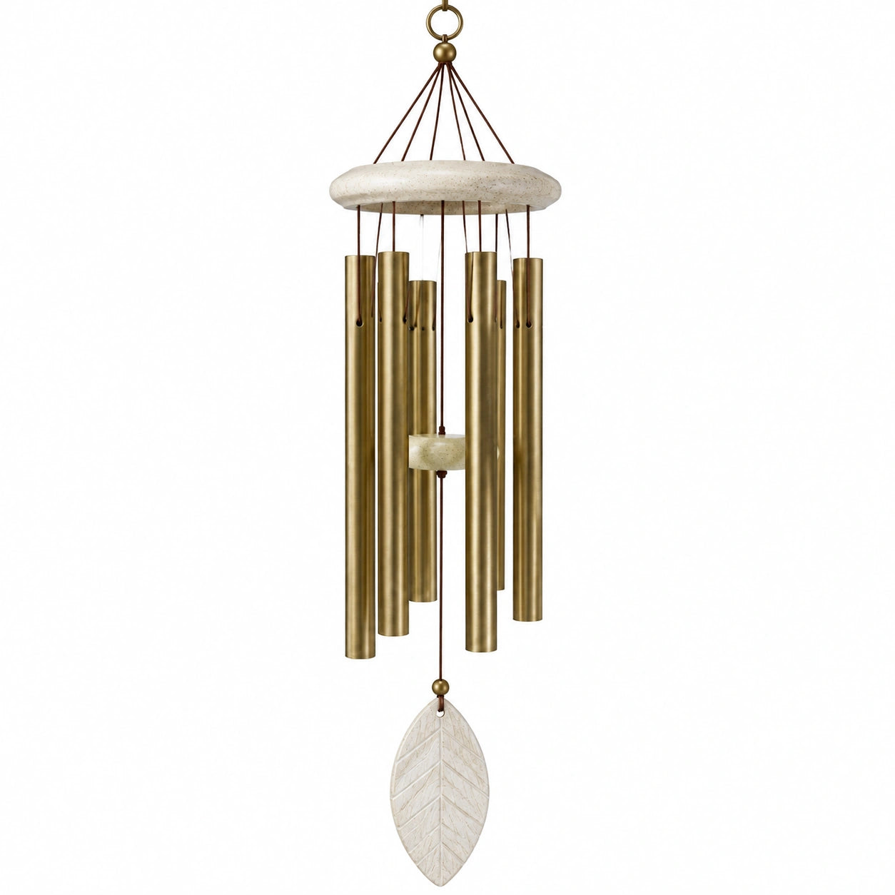 Carillon éolien 90 cm en métal doré avec suspension décorative