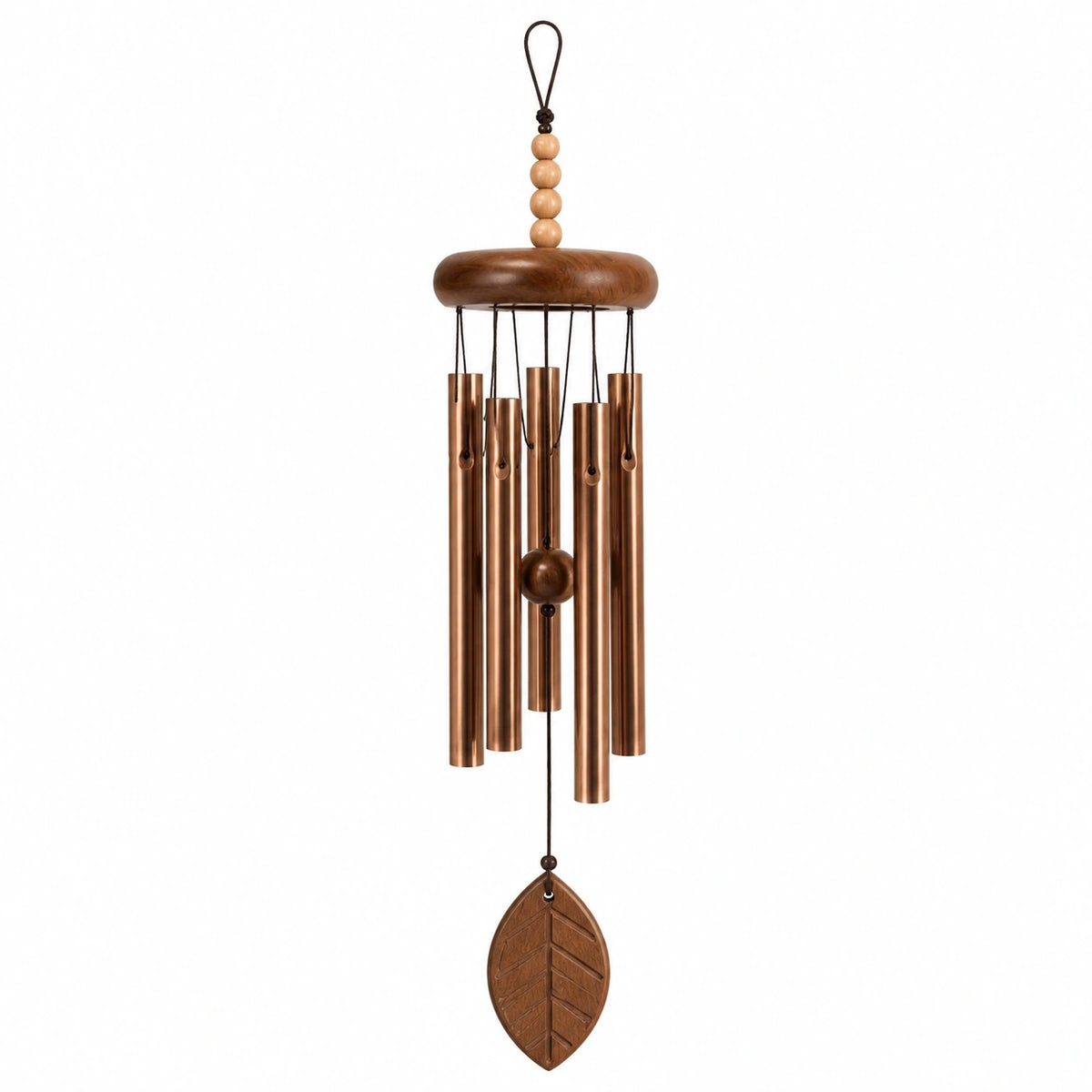 Carillon à vent 75 cm en métal et bois cuivré décoratif à suspendre