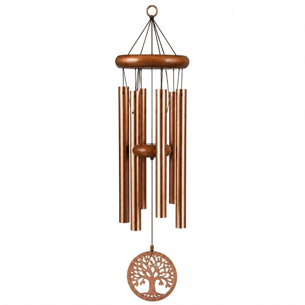 Carillon à vent 90 cm en métal cuivré et bois avec pendentif arbre décoratif
