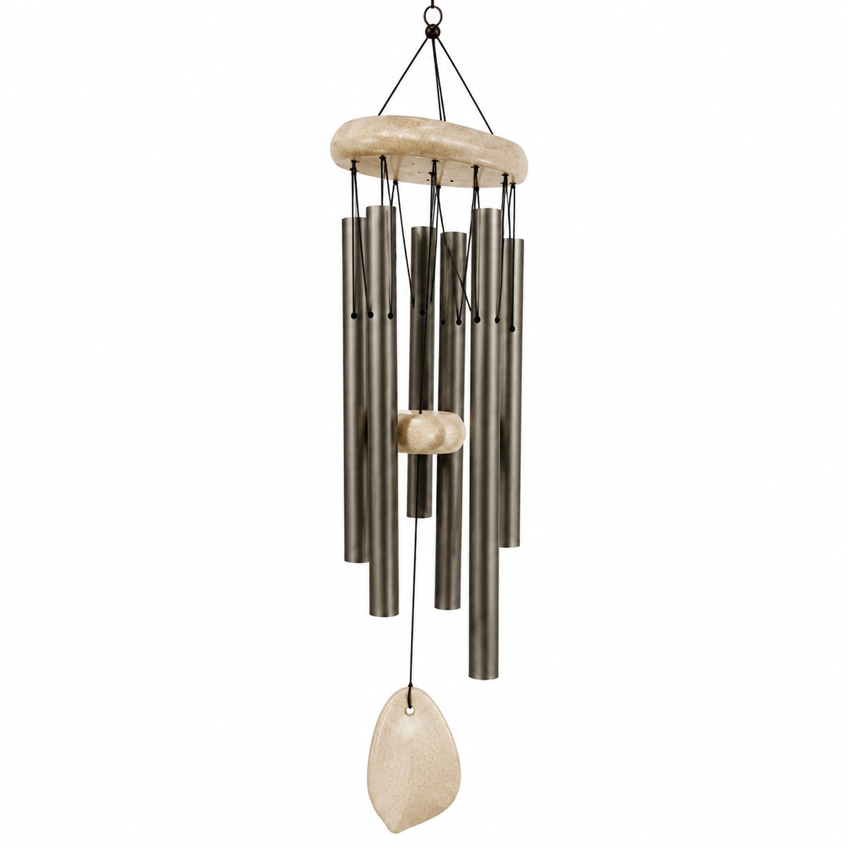 Carillon éolien 80 cm en métal bronze et résine beige pour jardin style naturel