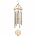 Carillon éolien 75 cm métal et bois beige argenté décoratif suspendu