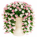 Plante fleurie artificielle en pot 65 cm rose blanc feuillage vert retombant