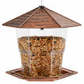 Mangeoire à oiseaux suspendue 30 x 30 x 38 cm en plastique transparent brun cuivré pour jardin avec toit protecteur