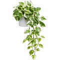 Plante verte artificielle retombante 90 cm en plastique vert/crème avec pot blanc décoratif